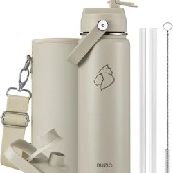 Buzio Duet Series Water Bottle with 2 Lids and Sleeve 700ML - Beige